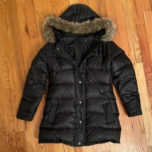 Appaman Long Down Puffer Coat with Fur Hood. Black Girls Size M (10-12)
